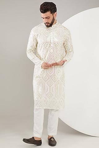 white georgette sequins embroidered kurta set