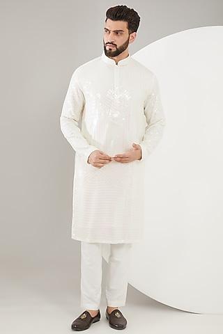 white georgette sequins embroidered kurta set