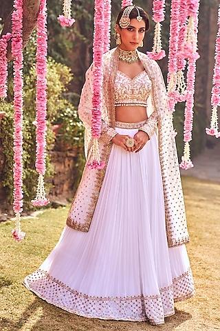 white georgette zari embroidered lehenga set