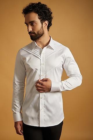 white giza cotton pleated shirt