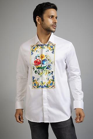 white giza cotton printed shirt