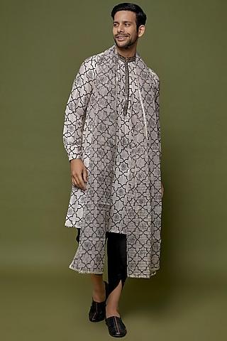 white glaze cotton silk printed & embroidered kurta set