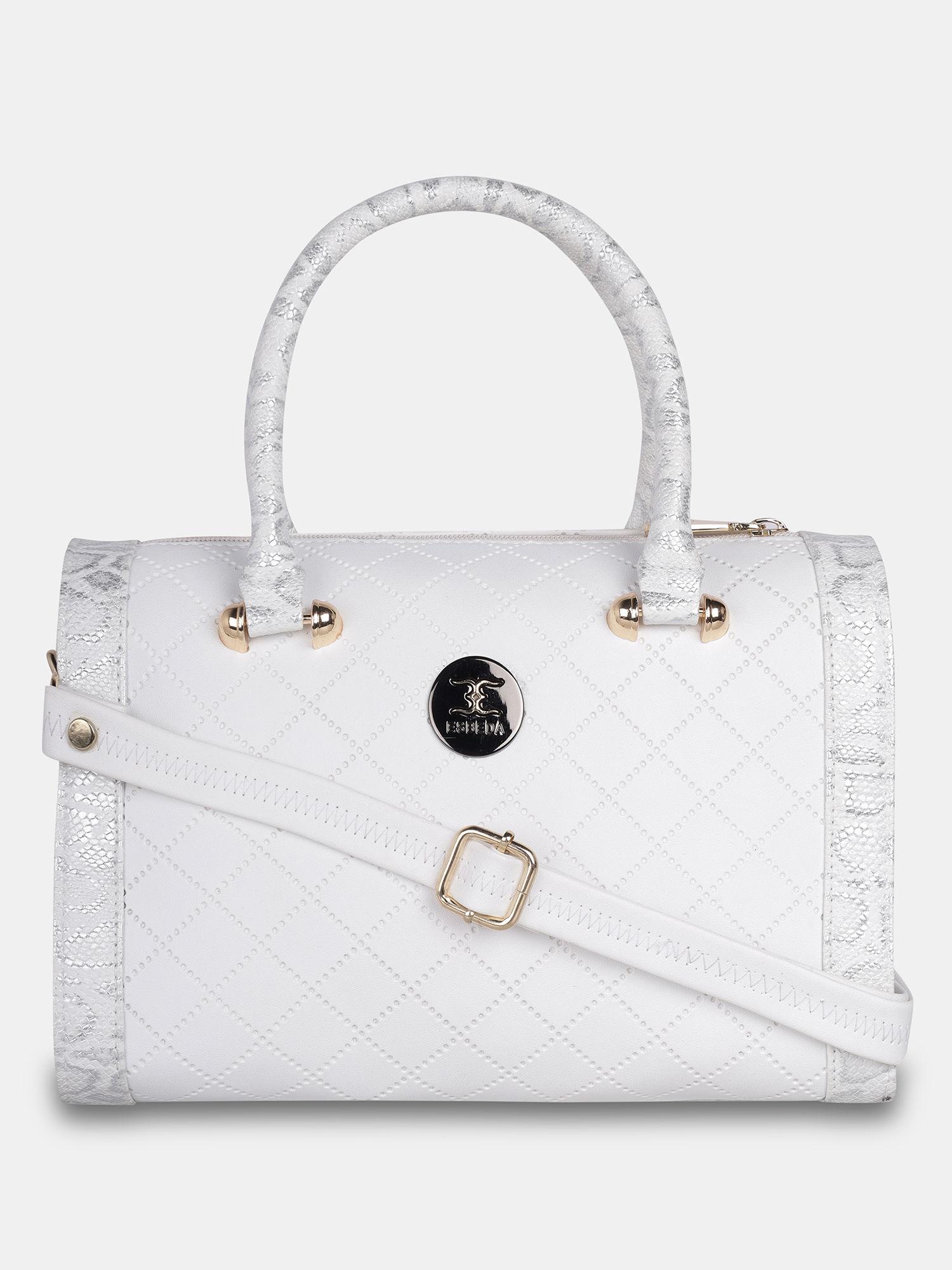 white glitter top handle handbag for women (m)