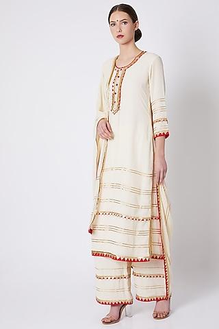 white gota embroidered kurta set