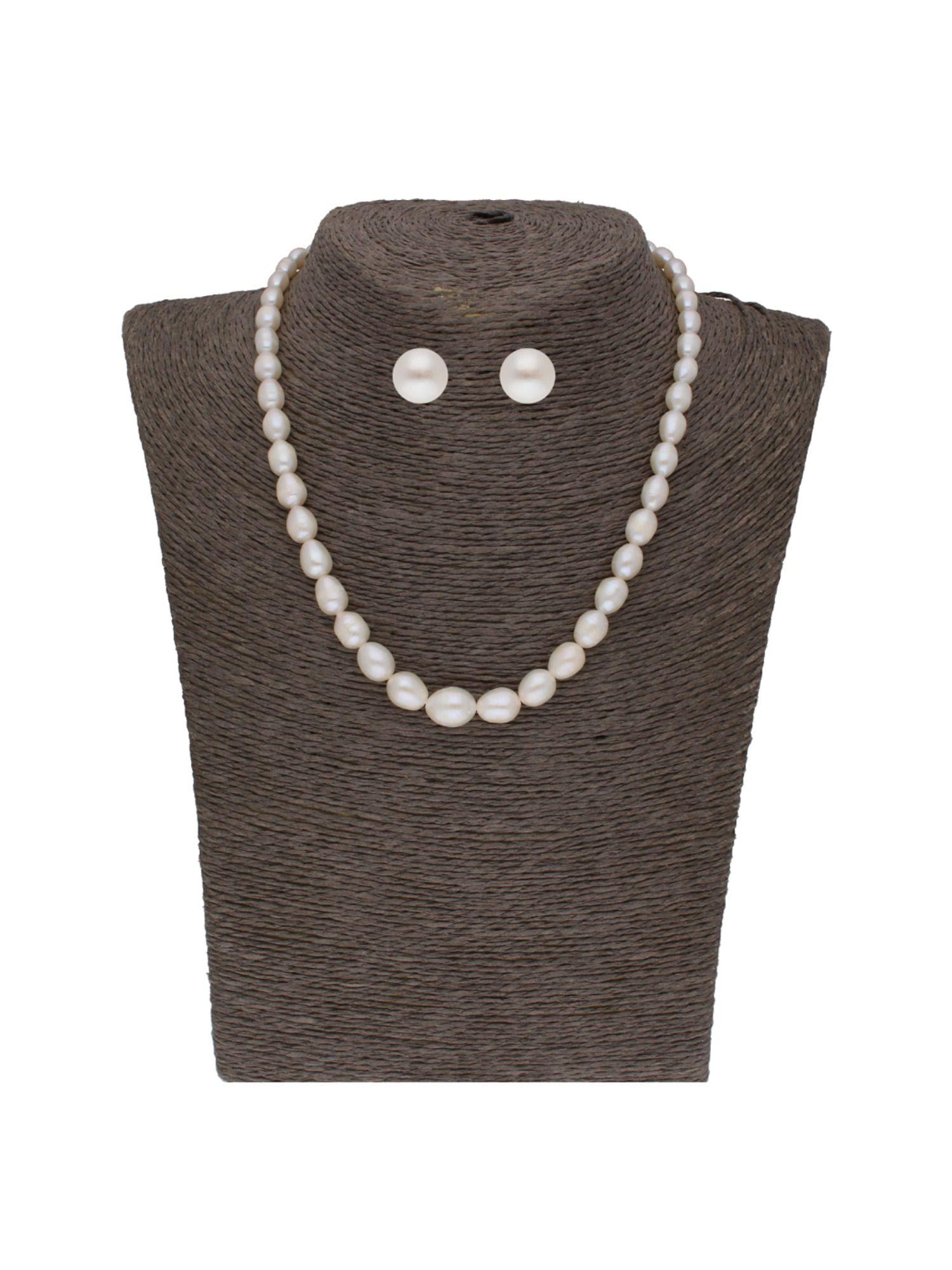 white graded oval pearl necklace set