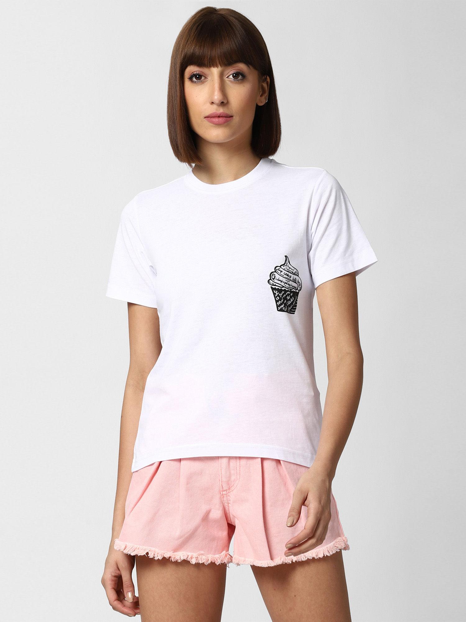 white graphic cup cake graphic top