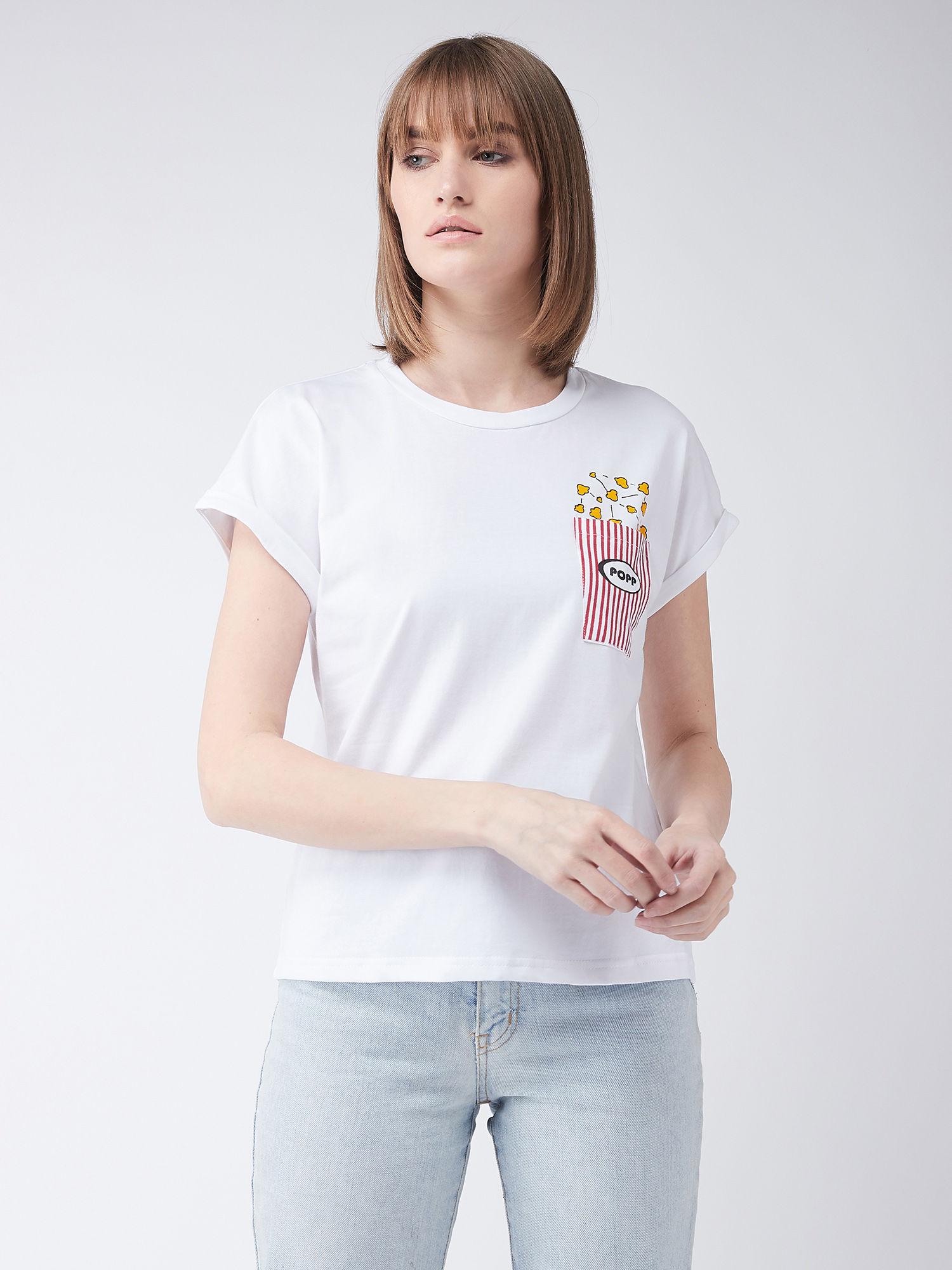 white graphic print basic t-shirt