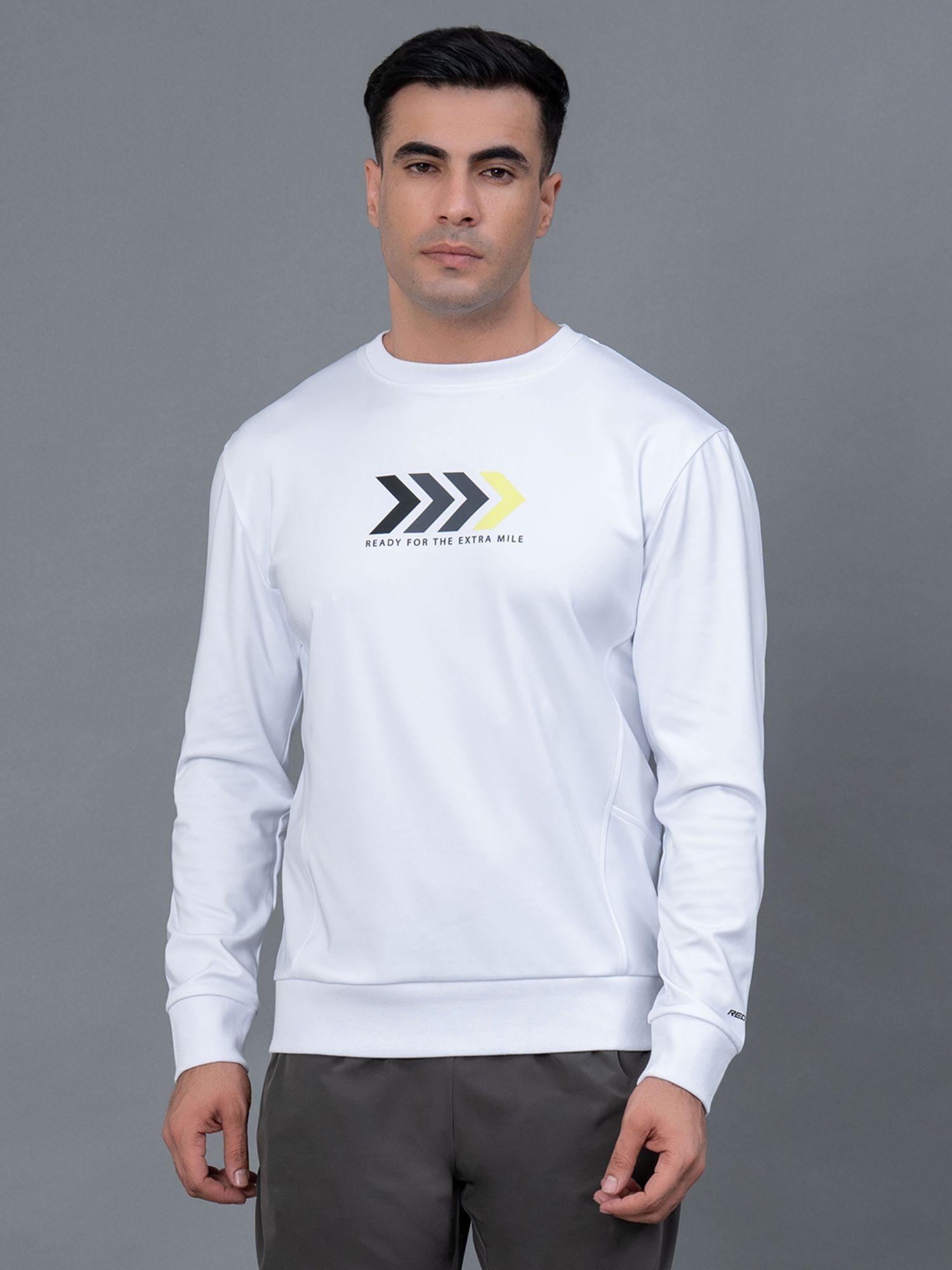 white graphic print polyester spandex men's athleisure sweatshirt