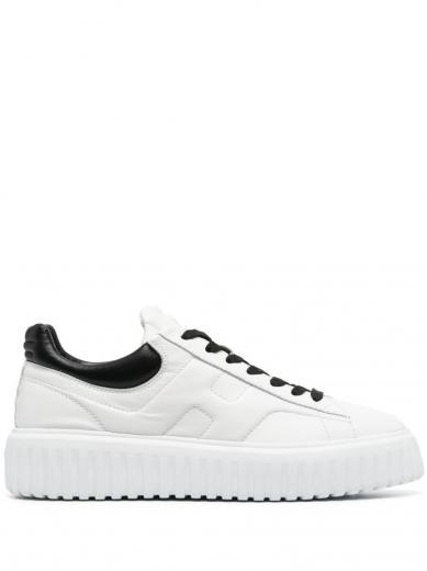 white h-stripes leather sneakers