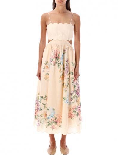 white halliday scalloped floral linen midi dress