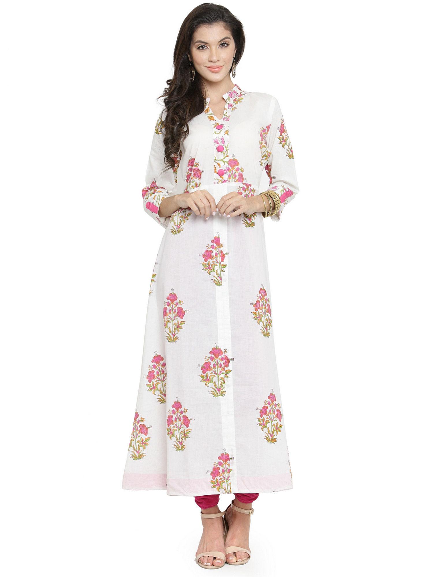 white hand block printed pure cotton kurta