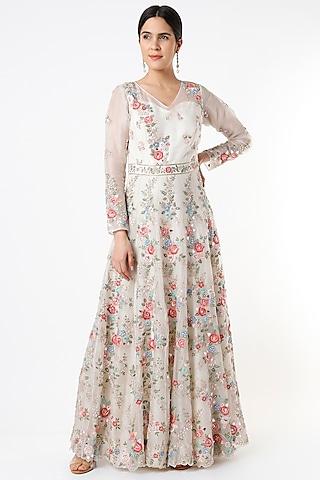 white hand embroidered gown