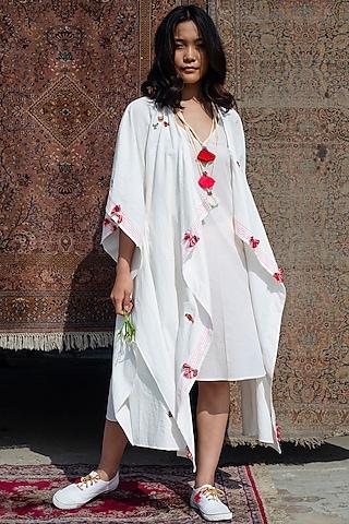 white hand embroidered kimono