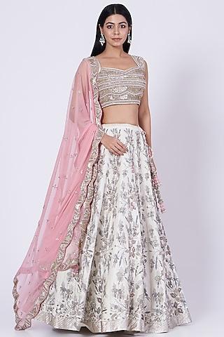 white hand embroidered lehenga set