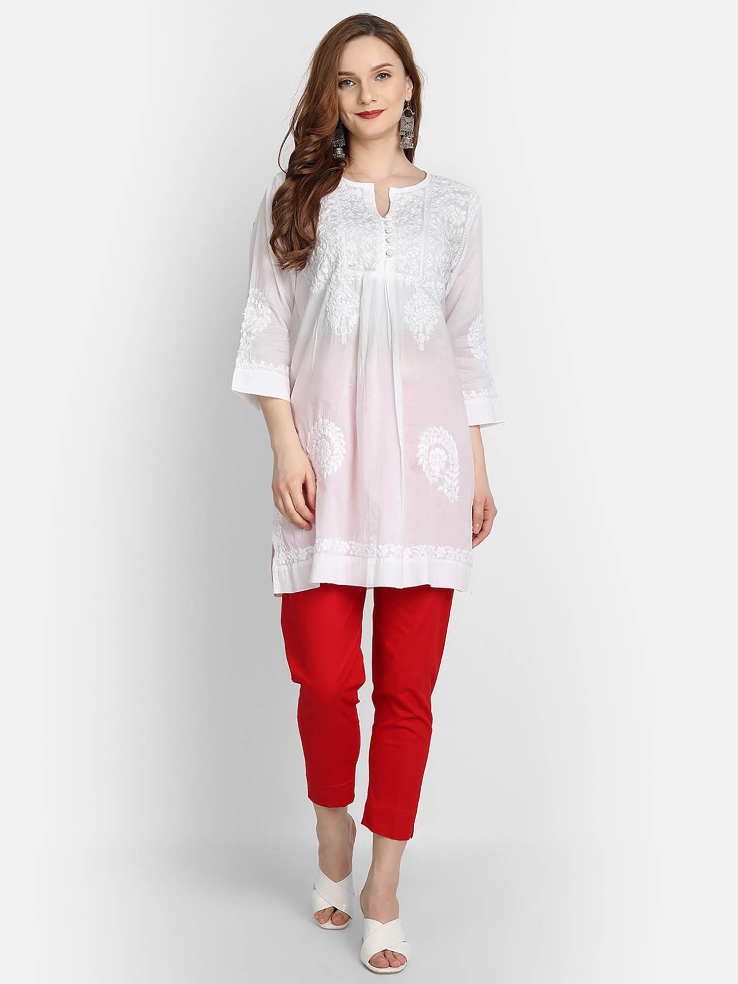 white hand embroidery chikankari tunic