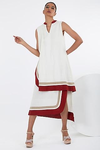 white handloom cotton layered midi dress