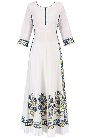 white handpaint straight anarkali and palazzo pants set