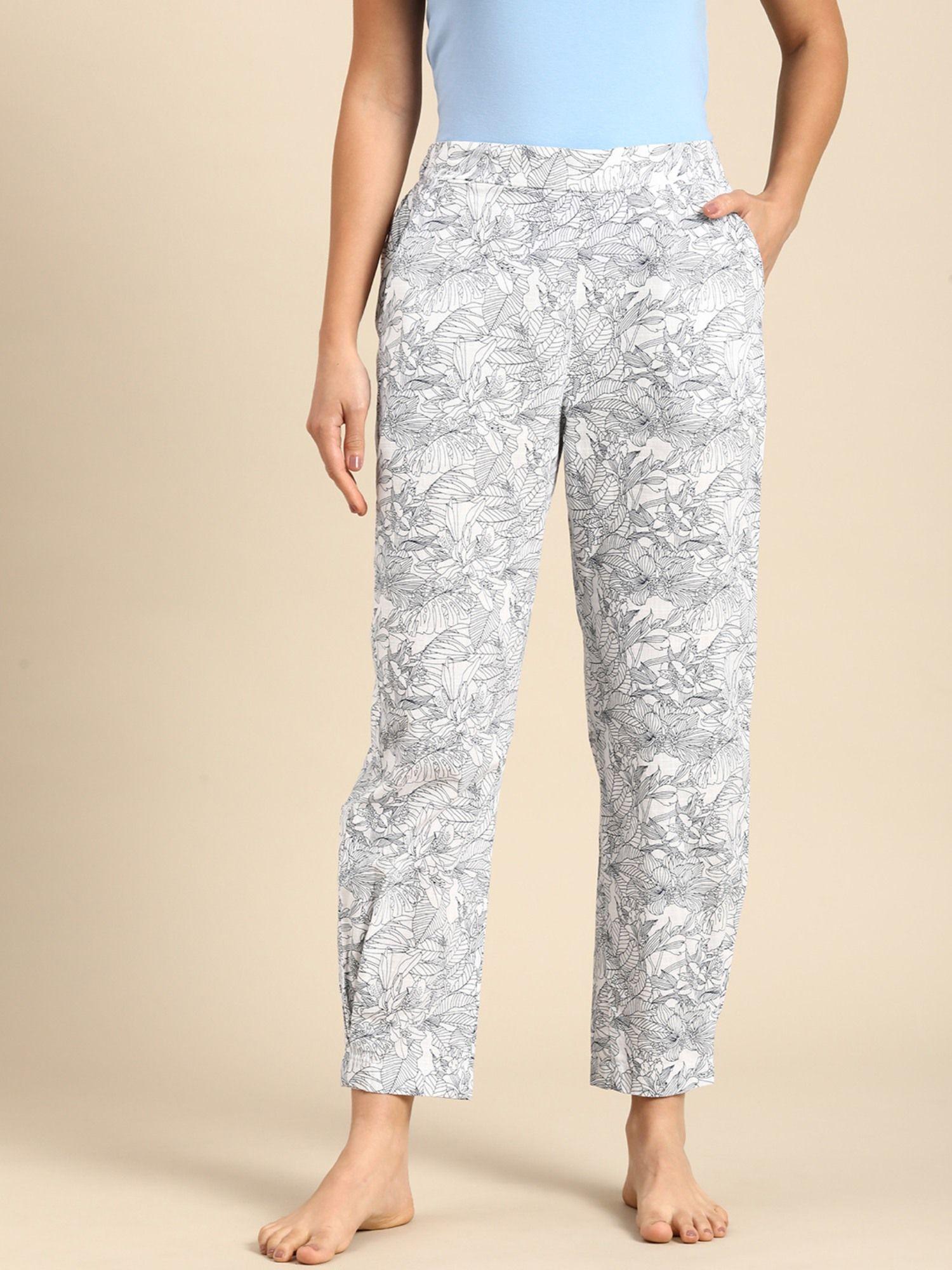 white hawaiin printed lounge pants