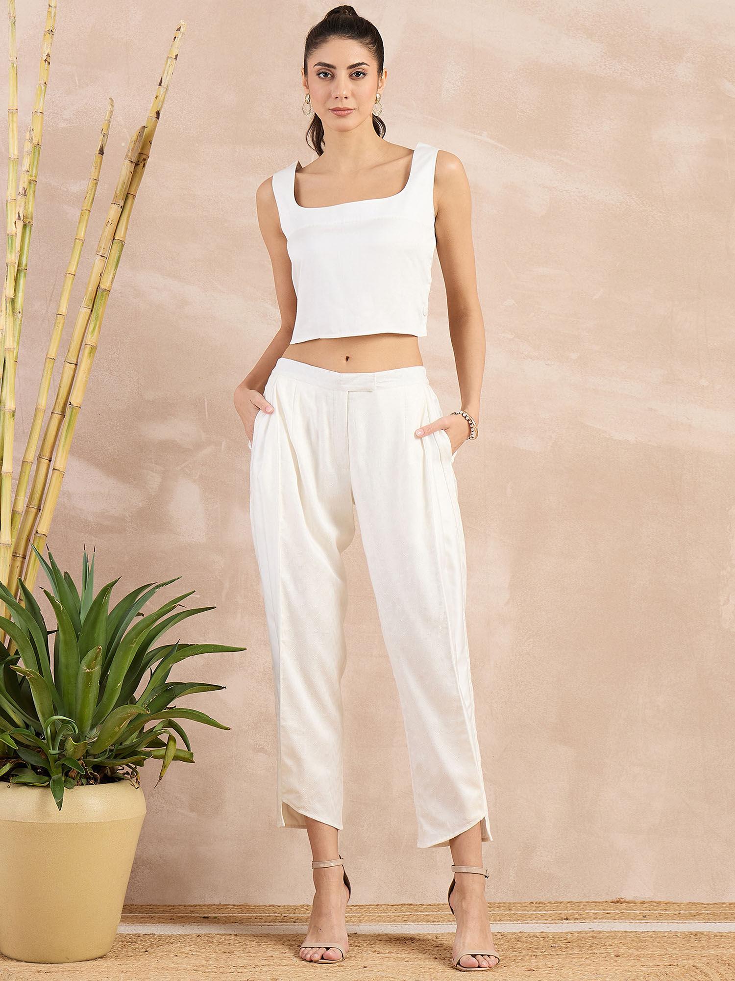 white herringbone narrow trouser