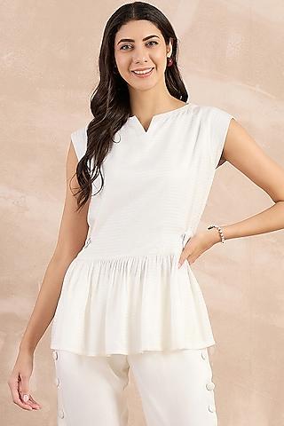 white herringbone peplum silhouette top