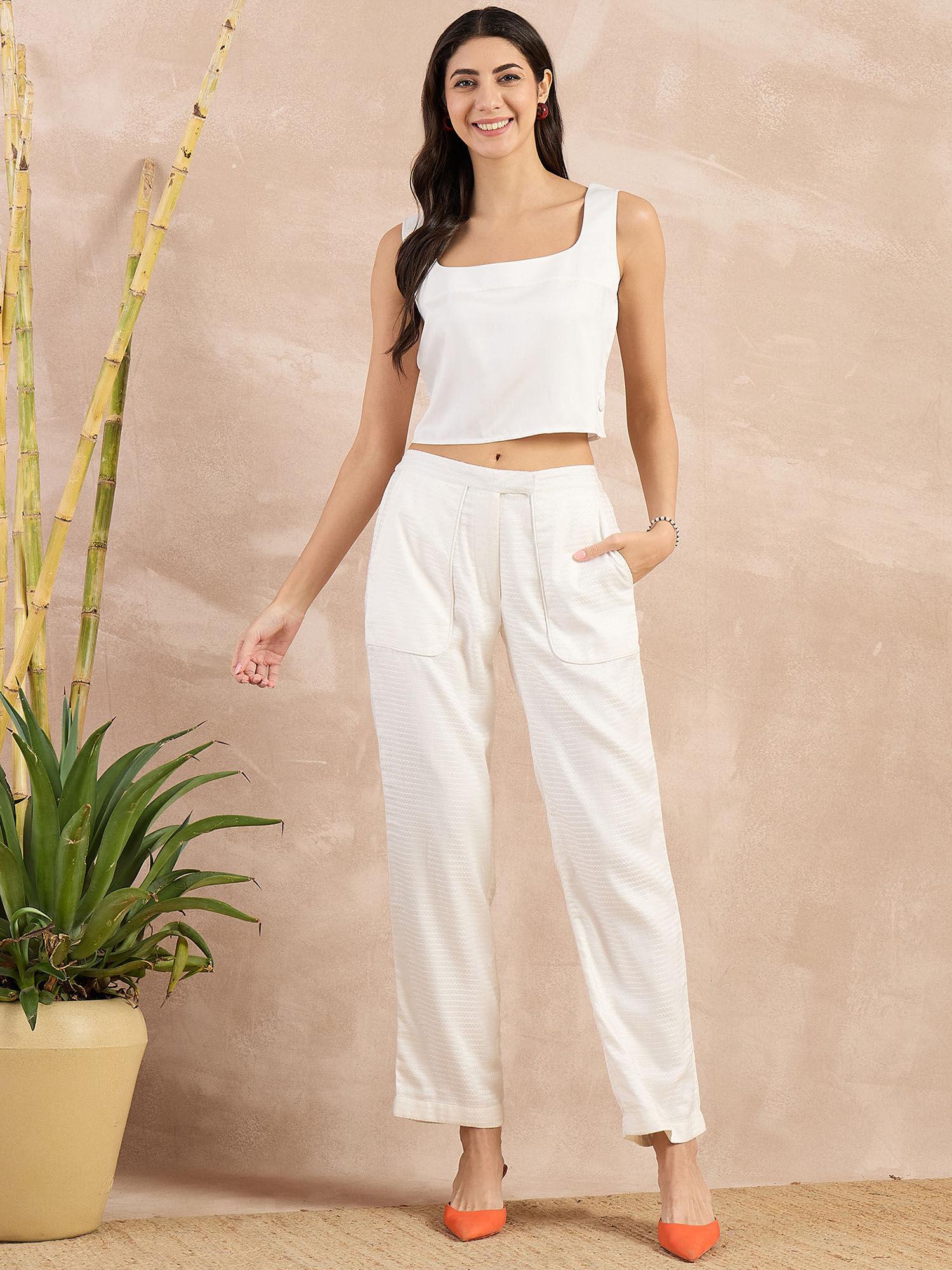 white herringbone straight trouser