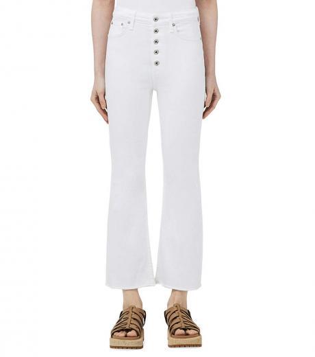 white high rise ankle flare jeans