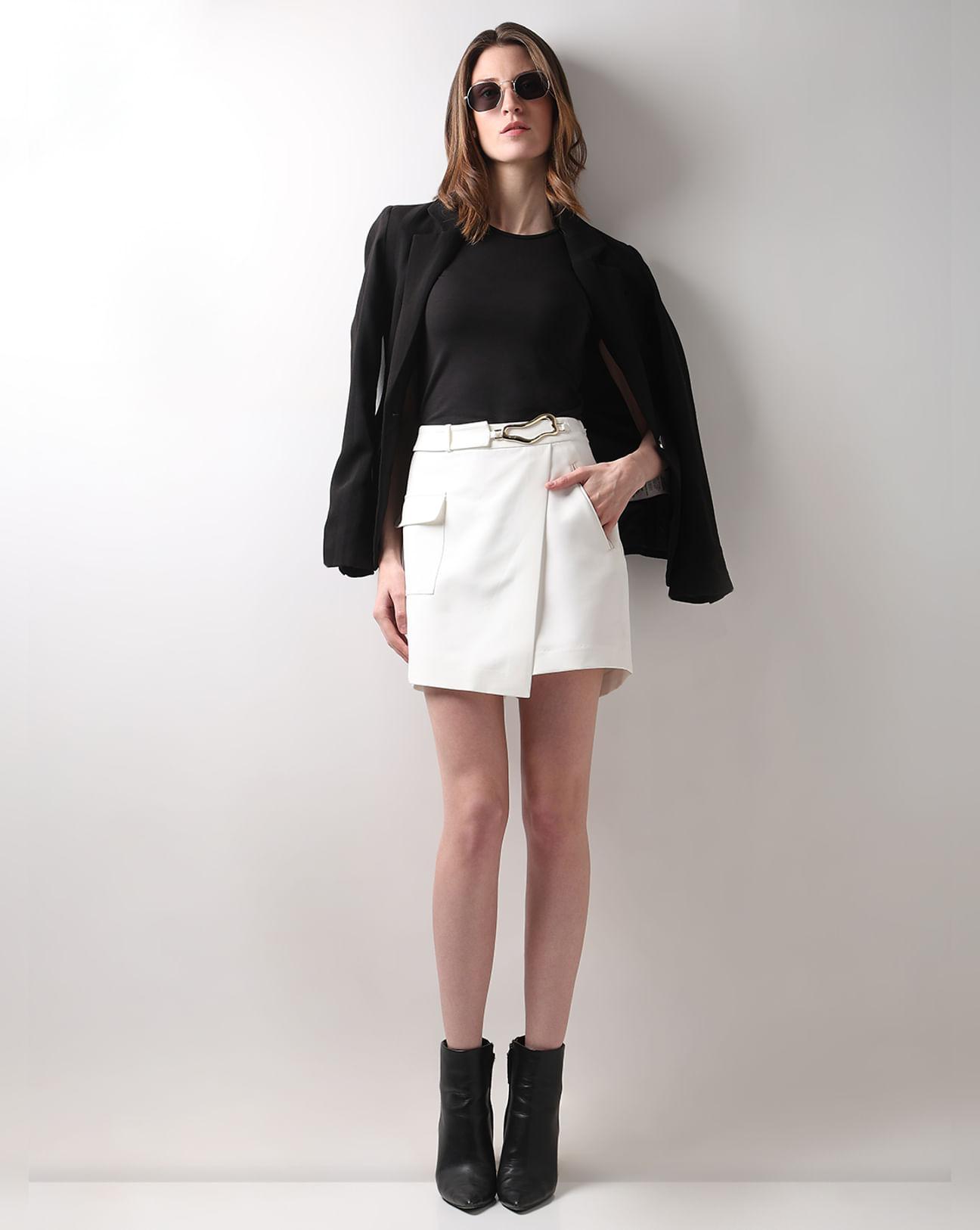 white high rise wrap skorts