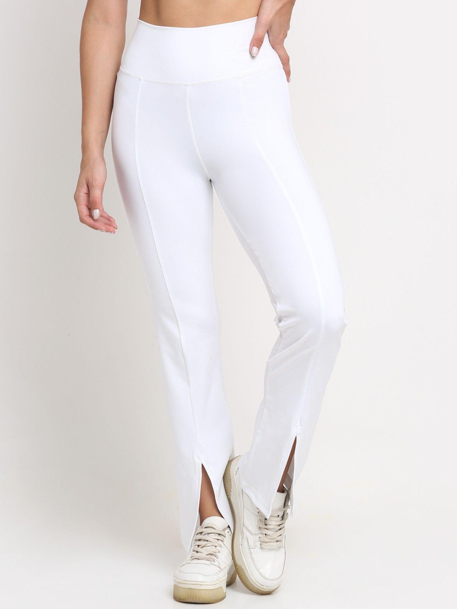 white high waist slit flare yoga pants