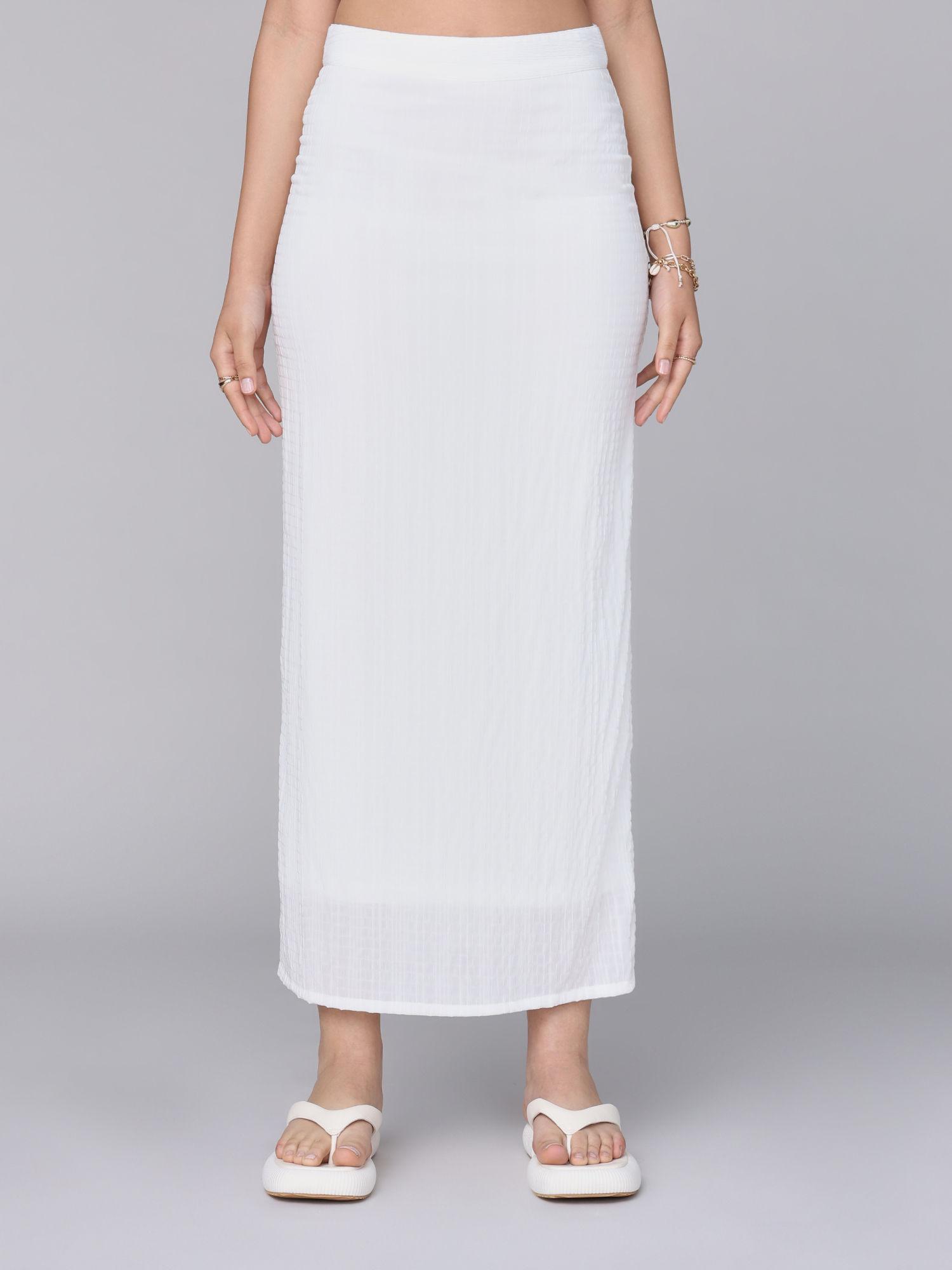white high waist textured column skirt