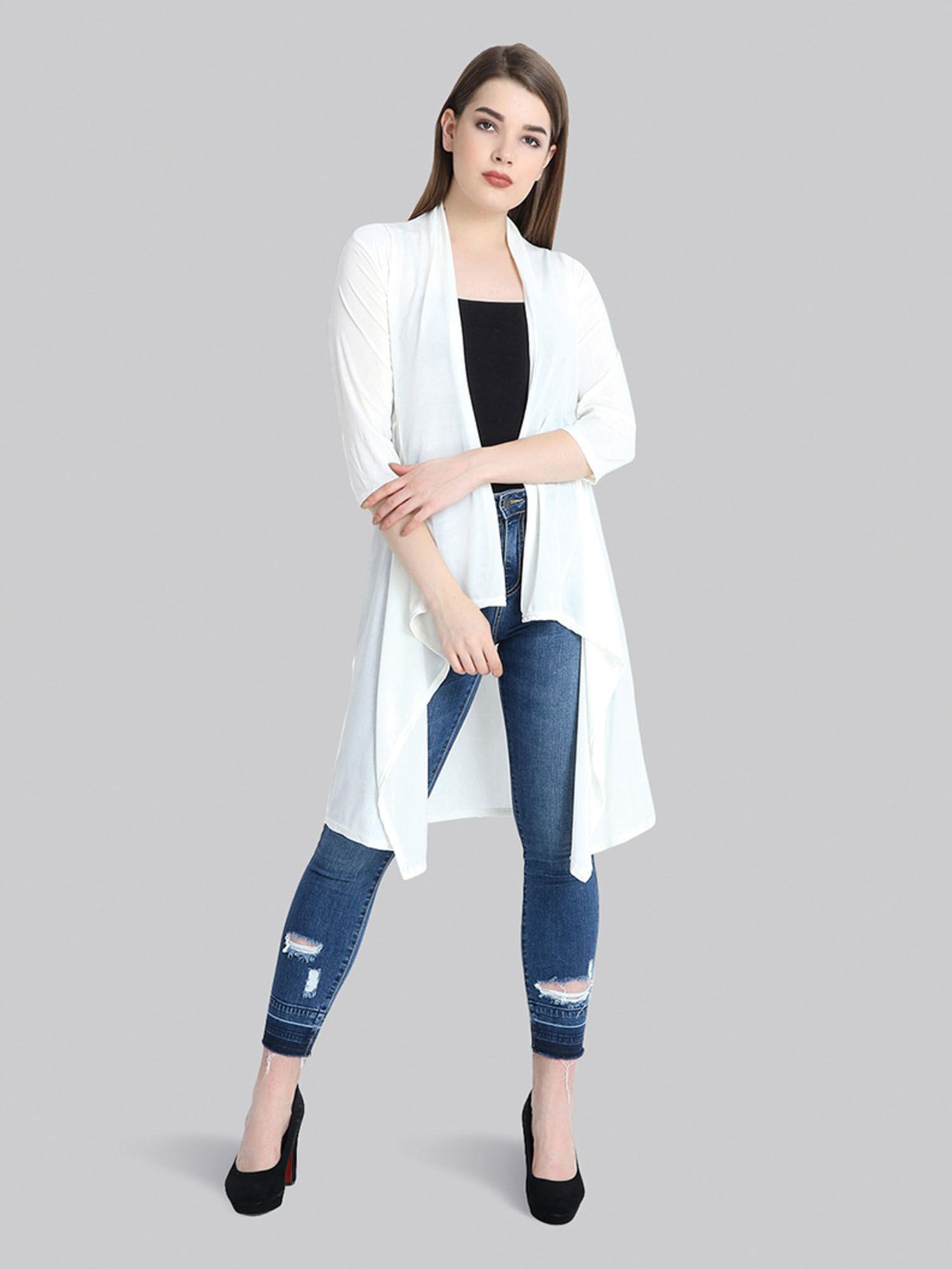 white hosiery lycra plain long shrug for women