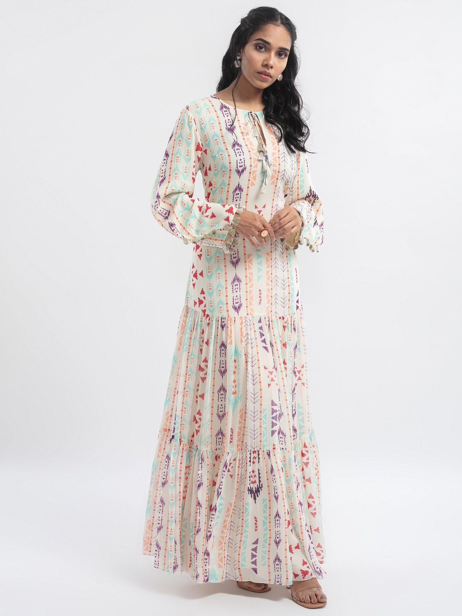 white ikat stripe boho maxi dress - customisable