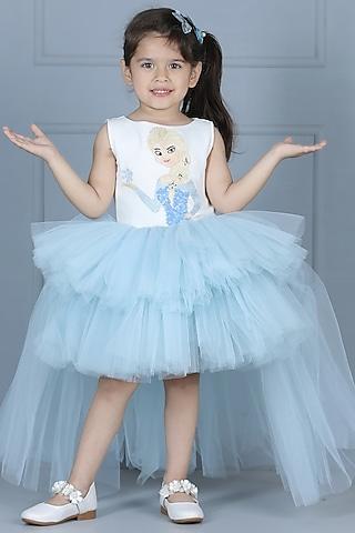 white imported crepe & net embroidered dress for girls