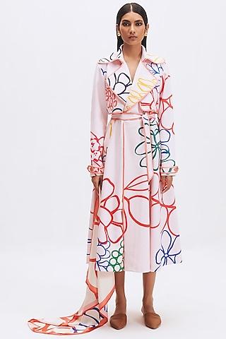 white italian crepe printed trench dress