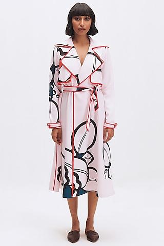 white italian crepe printed trench dress