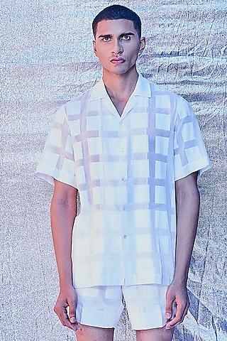 white jacquard cotton resort shirt