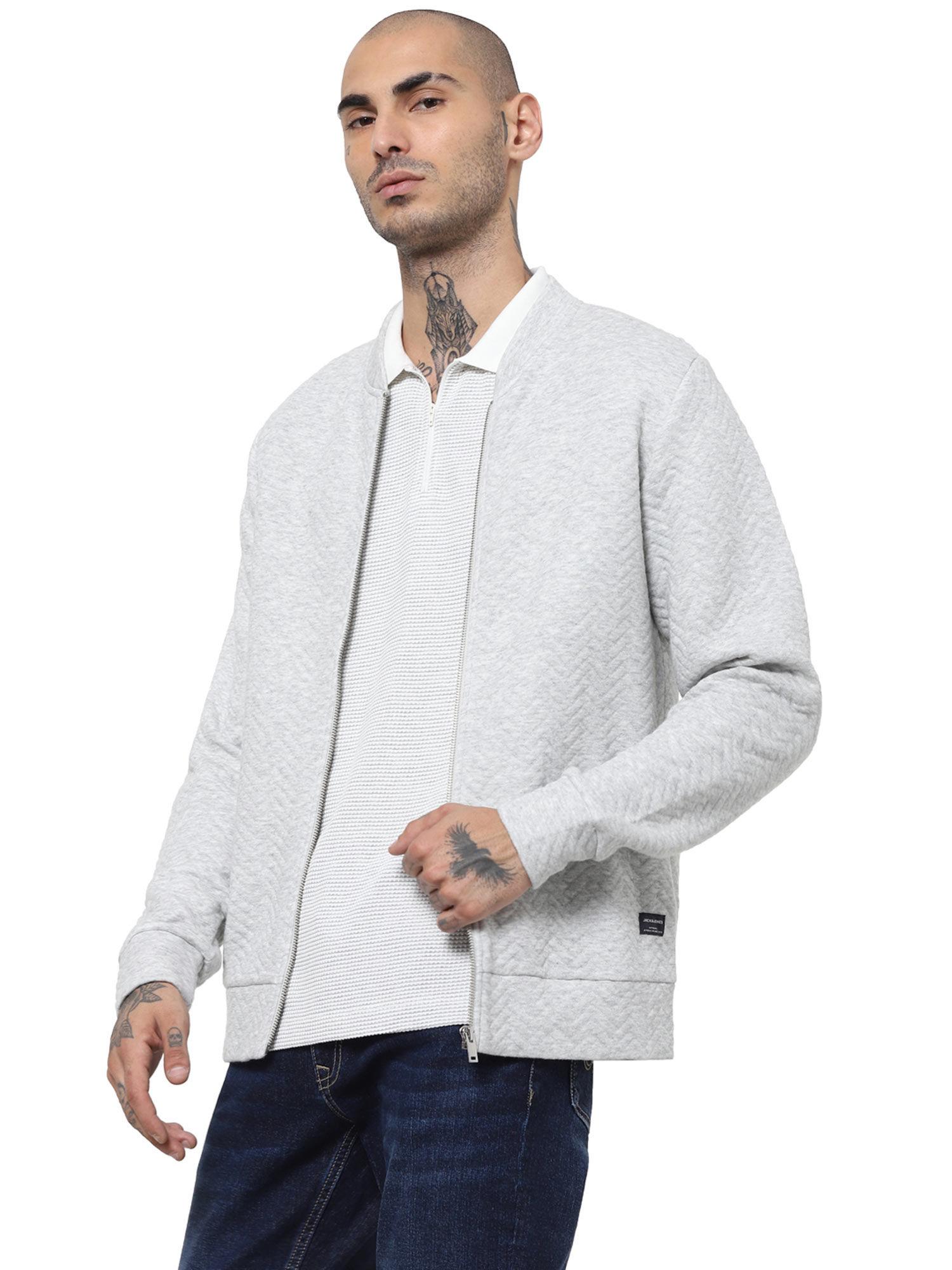 white jacquard polo neck t-shirt