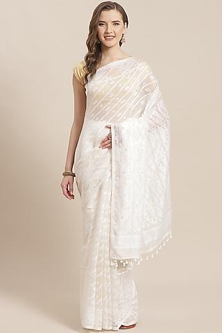 white jamdani embroidered saree