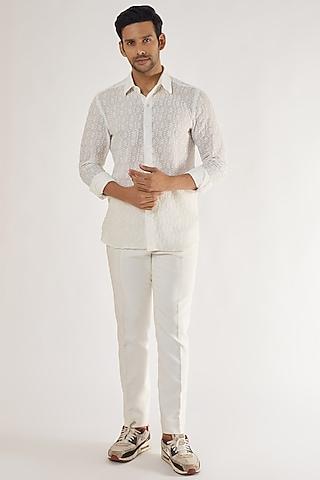 white japanese texture trousers