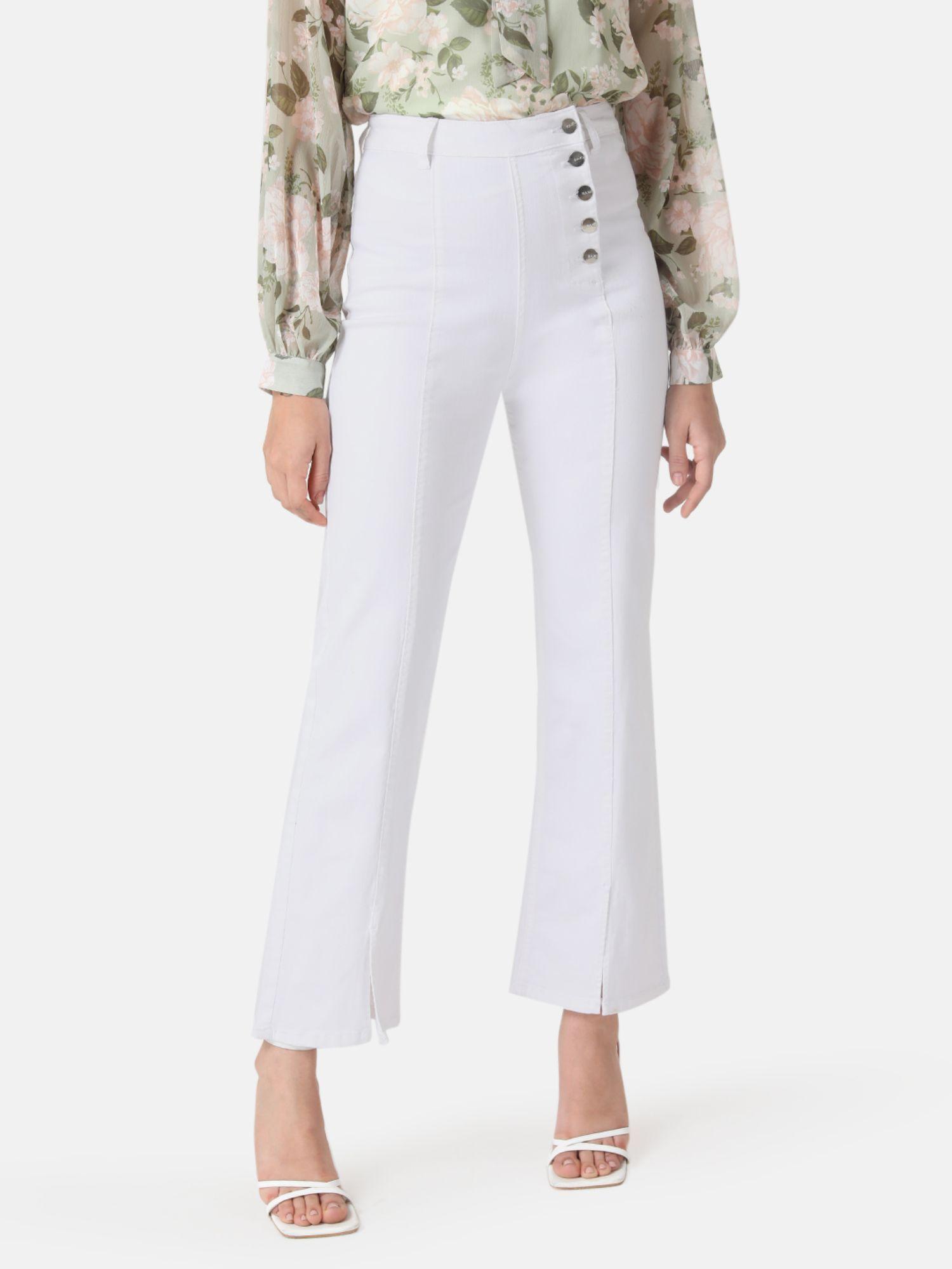 white jeans with side buttons