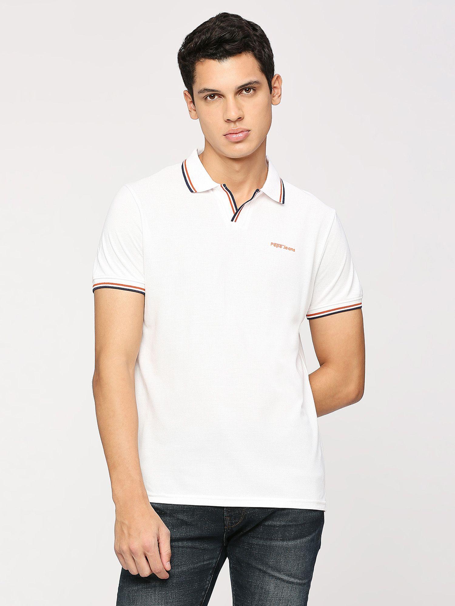 white johnny collar short sleeves polo t-shirt