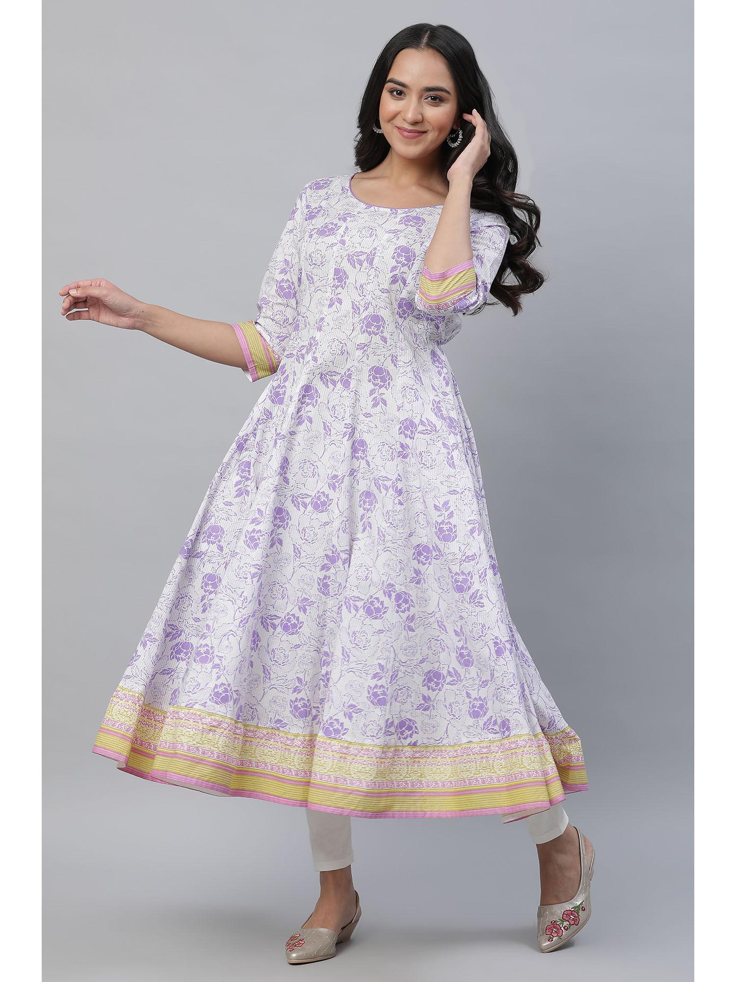 white kalidar floral printed anarkali kurta