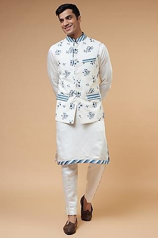 white khadi cotton embroidered bundi jacket