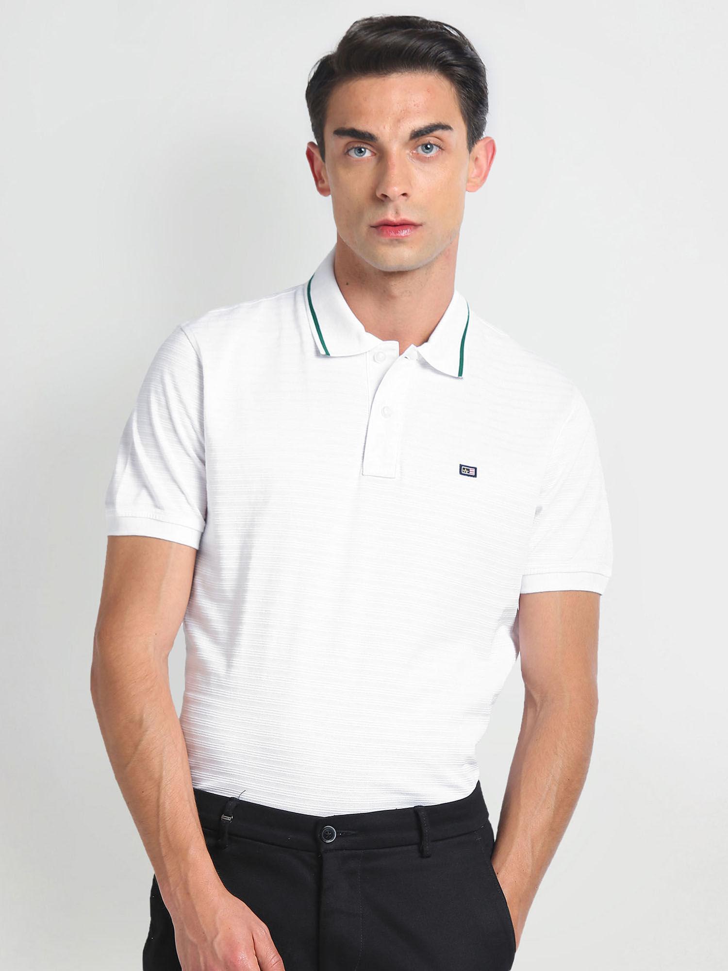 white knit stripes polo t-shirt