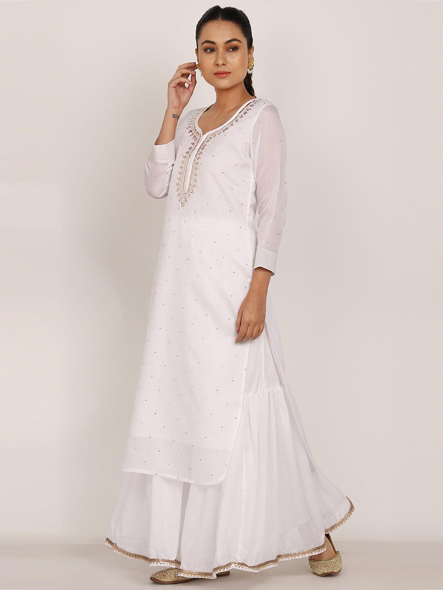 white kota mukaish kurti with sharara set of (2)