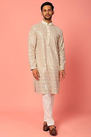 white kurta set with embroidery