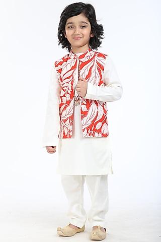 white kurta set with jacket for boys
