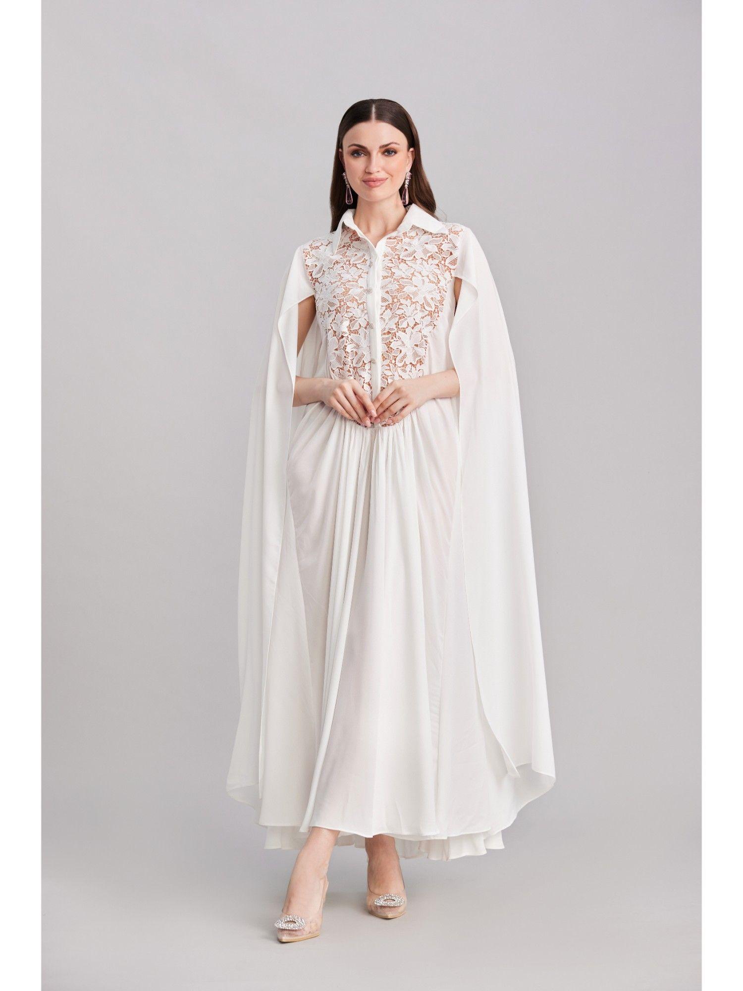 white lace & georgette cape dress