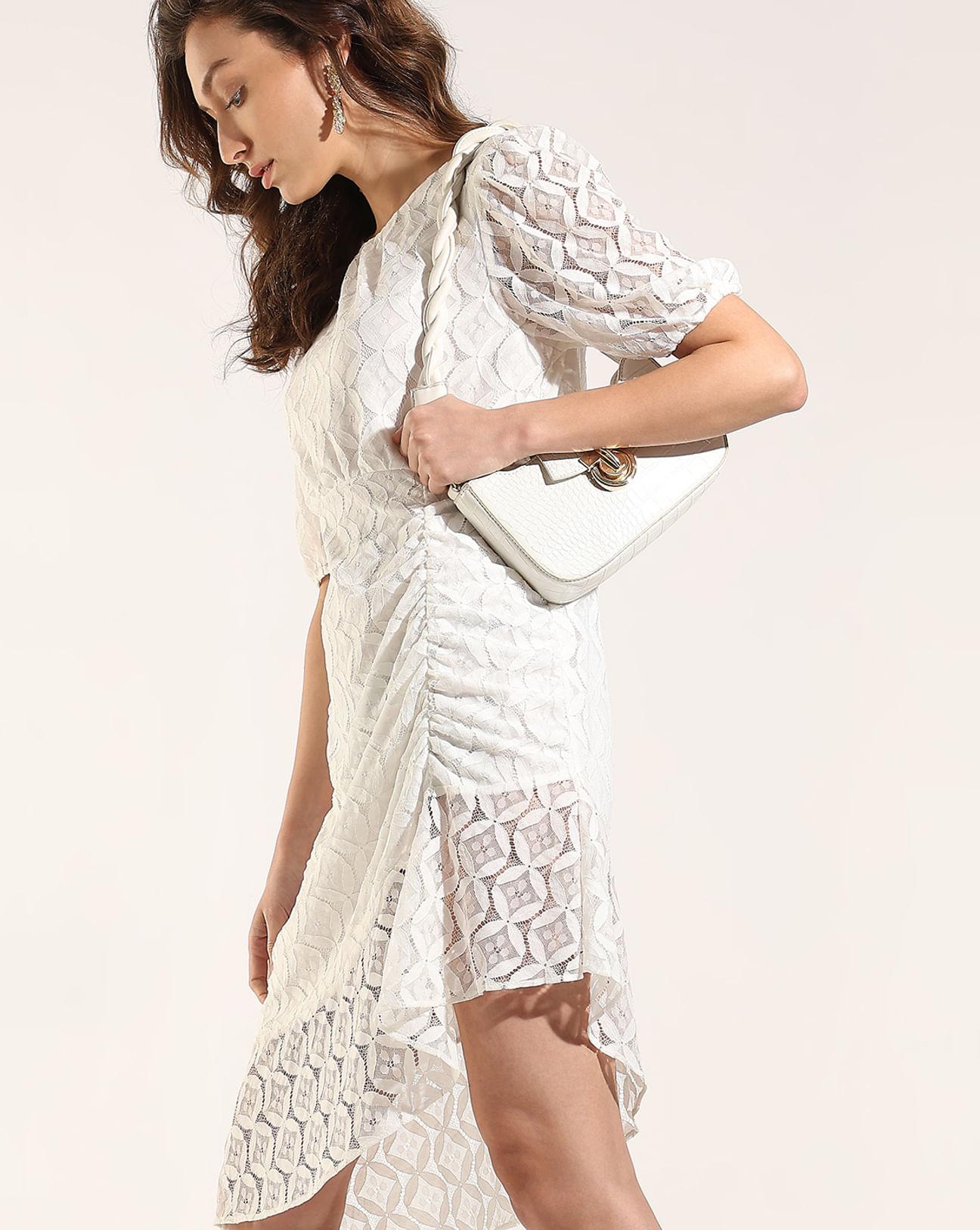 white lace asymmetric dress