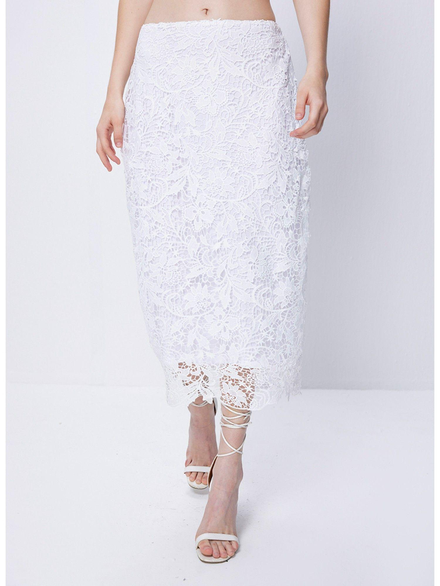 white lace midi skirt