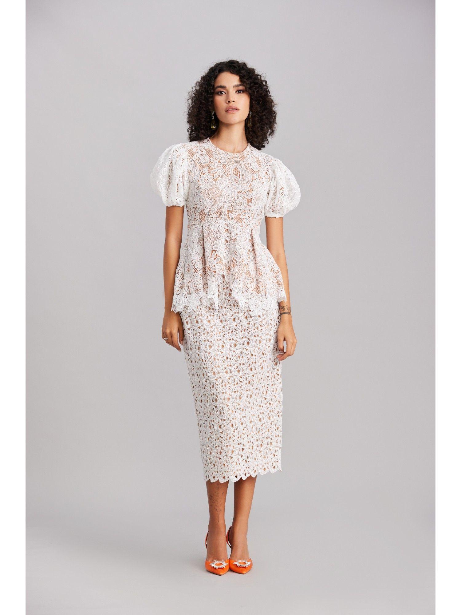 white lace peplum top & midi skirt (set of 2)